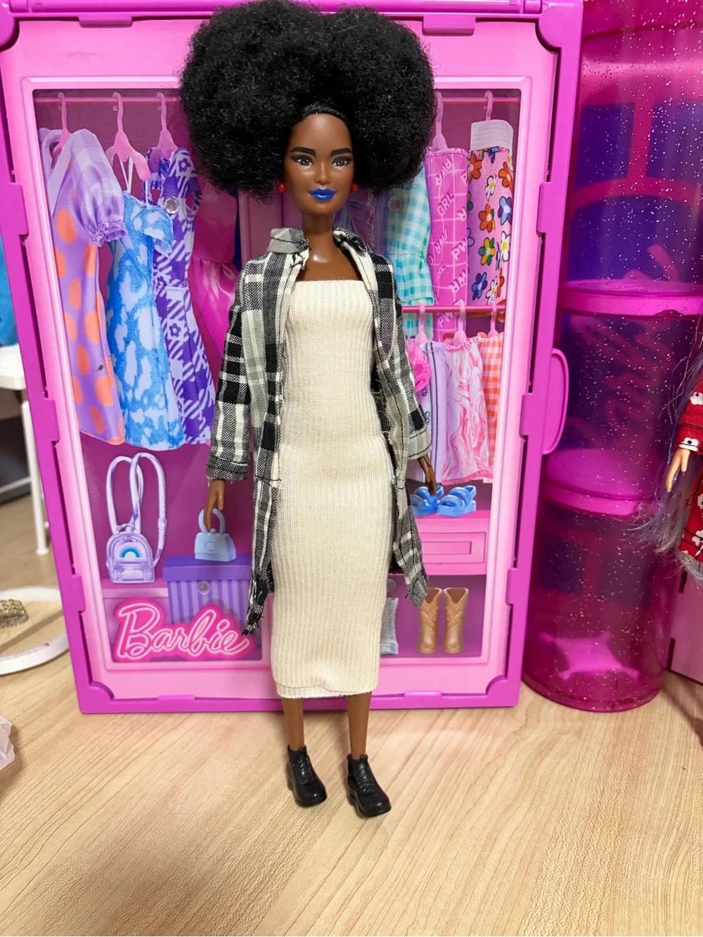 Barbie Dolls with White, Black, Blue, Red, Teal Coats
